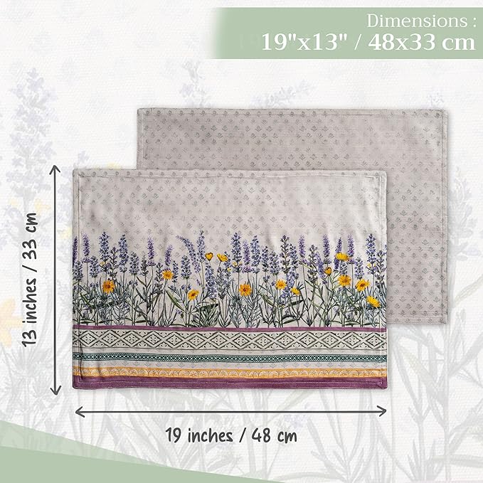 Maison d' Hermine Placemats Set of 4 100% Cotton Washable Cloth Place Mats, Reusable Table Mats for Kitchen Dining Decoration, Party, Wedding, Restaurant Spring/Summer (Fanny Lavender, 13" x 19")