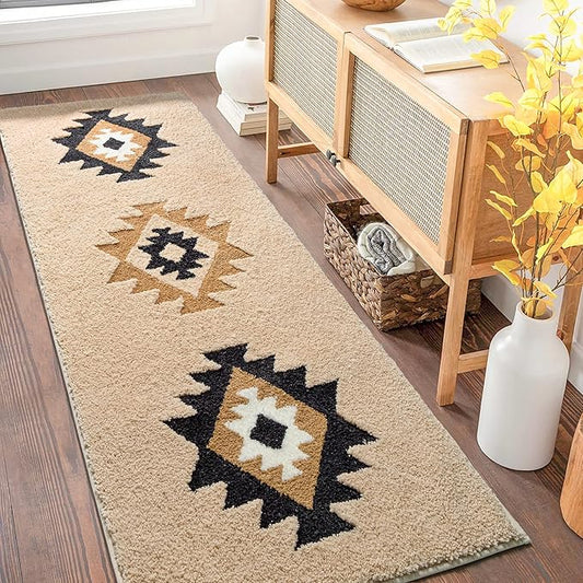 DEXDE Bathroom Rugs 20x47 Boho Bath Mat Non Slip Long Bath Runner Rugs Luxury Soft Absorbent Carpet for Shower Kitchen Entryway Farmhouse Neutral Decor, Cream Beige
