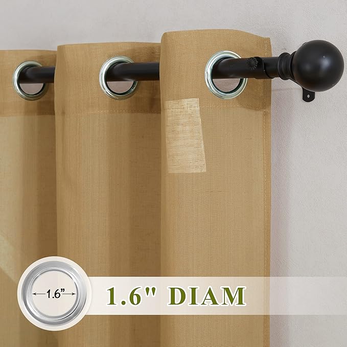NICETOWN Sheer Linen Curtains Flax Texture 84 inch Length, Grommet Semi Sheer Window Treatments Privacy with Light Filtering Drapes for Bedroom/Living Room, Camel, W36 x L84, 2 Panels