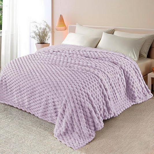 Whale Flotilla King Size Blanket for Bed with Jacquard Pattern, Fuzzy Soft Cozy Exquisite Blankets for All Season, Warm and Fluffy, 90x104 Inch, Lilac