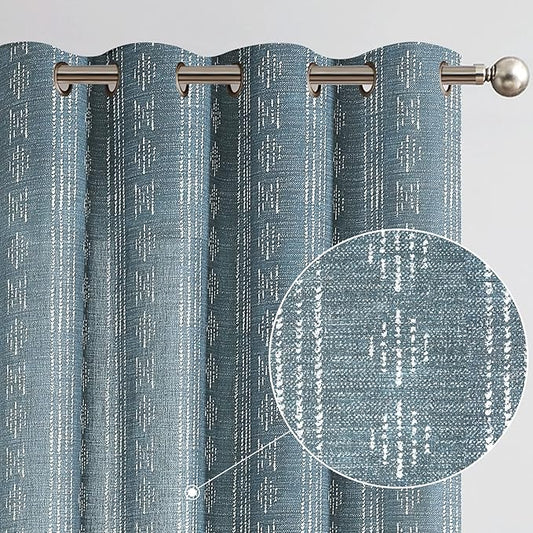 jinchan Boho Curtainsfor Living Room Blue Farmhouse Boho Curtains 84 Inches Long Geometric Striped Mudcloth Light Filtering Bedroom Window Grommet Curtains 2 Panels Blue on Beige