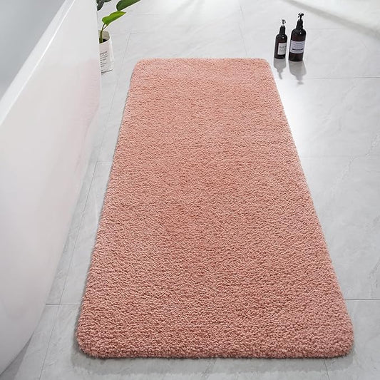 AROGAN Luxury Long Bathroom Runner Rug, 24x60 Inch Thick Soft and Absorbent Microfiber Non Slip Bath Mat, Rubber Backing Quick Dry Rugs Carpets, Machine Washable Plush Mats for Shower Floor, Pink