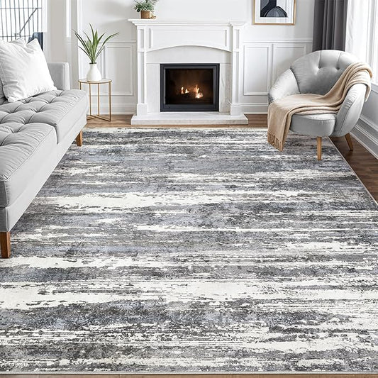 Area Rugs for Living Room: 8x10 Abstract Washable Rug Modern Neutral Large Soft Stain Resistant Non-Slip Backing Machine Table for Bedroom Dining Room Indoor Home Office Carpet - Black/Blue