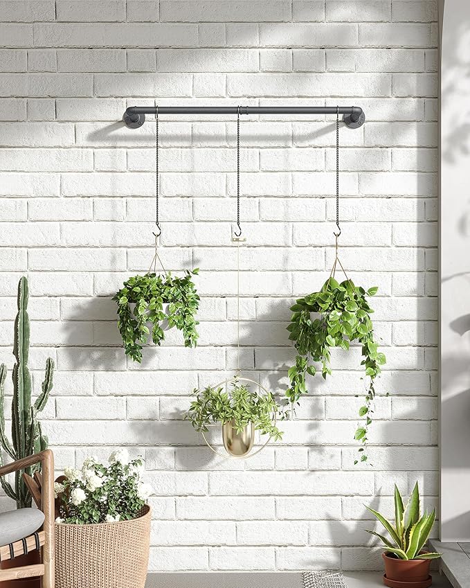 Plant Hanger Indoor, Hanging Planters Rod for Indoor Plants with 3 Hanging Chains, Wall Plant Hanging Rod for Window Ceiling, 38.2 Inch, Metal/Black, Pots Not Included