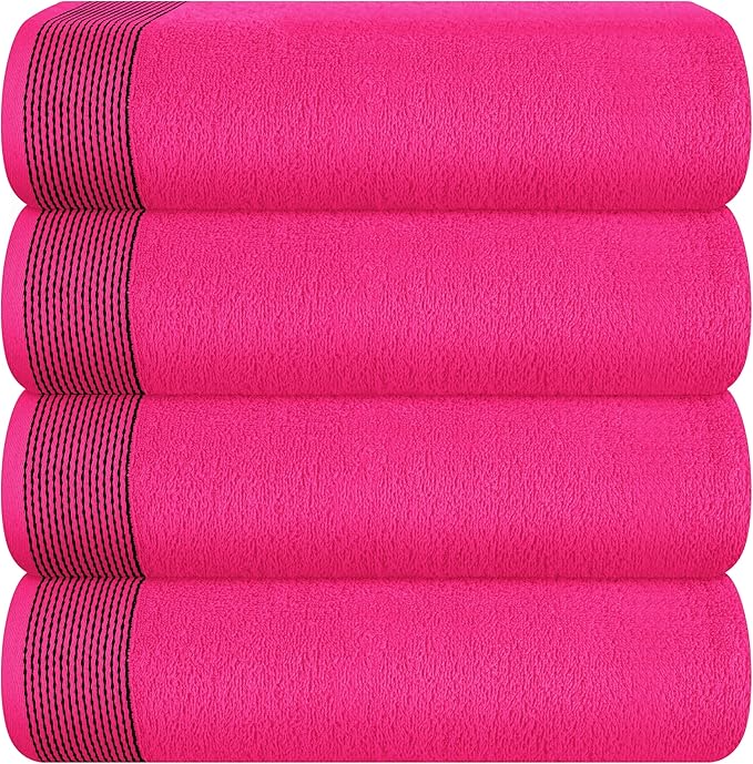 Belizzi Home Ultra Soft 4 Pack Oversized Bath Towel Set 27x54 inches, 100% Cotton Bath Towels, Highly Absorbant Compact Quickdry & Lightweight Towel, Ideal for Gym Travel Camp Pool - Hot Pink