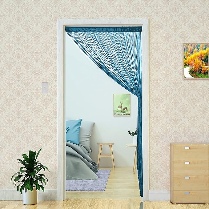 Doorway String Curtain Door Curtains,Boho Hippie Hanging Patio Room Decor Bedroom Wall Window Closet Kitchen Living Room Fringe Macrame Divider Panel Laundry Room Tapestry (Teal Blue, 100 x 200 cm)