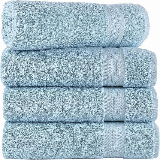 REGAL RUBY 4 Pack Blue Bath Towels Quick-Dry High Absorbent 100% Turkish Cotton Towel for Bathroom, Guests, Pool, Gym, Camp, Travel, College Dorm, Shower