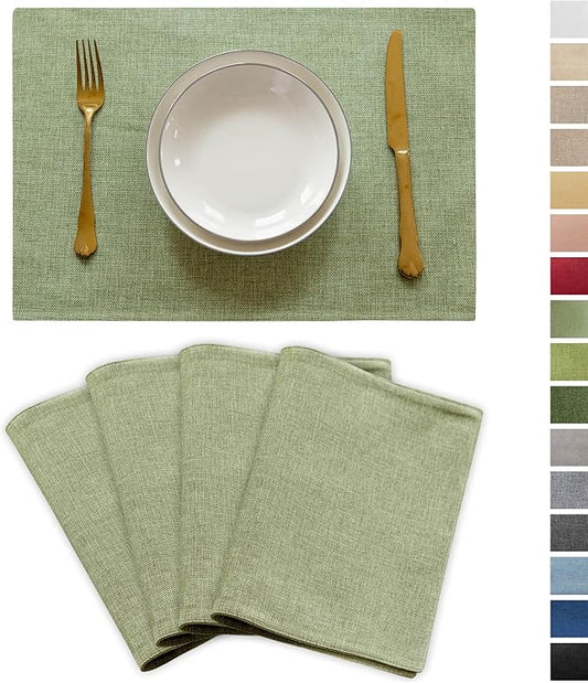 Demetex Green Placemat Set of 4 Washable Linen Place Mats for Dinner Heat Resistant Sage Cloth Placemats Scratch Resistant Plate Mats for Dining Table Kitchen, Green