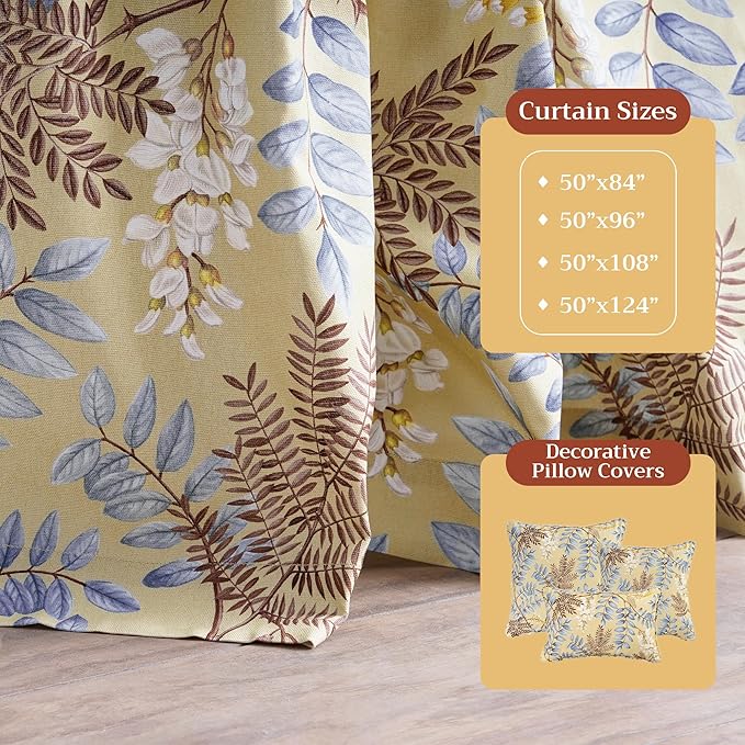 Maison d' Hermine Curtains for Living Room 100% Cotton 96 inch Length Two Panels Light Filtering Curtains for Bedroom Windows with Rod and Loop Pockets Drapes (Feuillage Light Ecru, 50" W x 96" L)