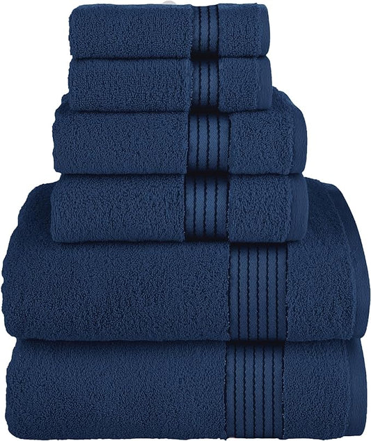 Elegant Comfort Premium Cotton 6-Piece Towel Set, Includes 2 Washcloths, 2 Hand Towels and 2 Bath Towels, 100% Turkish Cotton - Highly Absorbent and Super Soft Towels for Bathroom, Navy