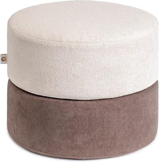 Pouf Ottoman Foot Rest Stool, Double Layer Round Modern Foam Filled Foot Stool for Couch, Living Room, Bedroom (Apricot and Brown)
