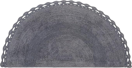 Half Circle Bohemian Bathroom Rug with Handwoven Chrochet Border, Beautifully Handcrafted 100% Cotton Mat - 22x42", Round Boho Bedroom Rug, Boho Bathroom Décor, Machine Washable - Charcoal Grey