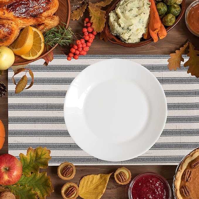 Home Brilliant Cloth Placemats Set of 6 Heat Resistant Place Mats for Dining Table Farmhouse Washable Placemats for Parties Buffet Dinner, 13 x 19 inches, Stripes, Black and White