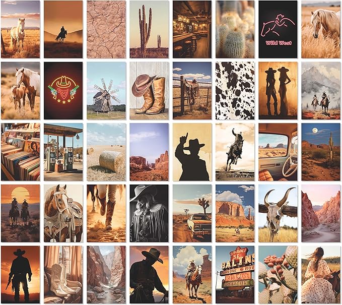 97 Decor Western Room Decor for Bedroom - Western Wall Decor Art Prints, Country Pictures Wall Decor, Desert Wall Collage Kit, Cowboy Decor for Home, Vintage Cowgirl Poster (4x6 Inch)