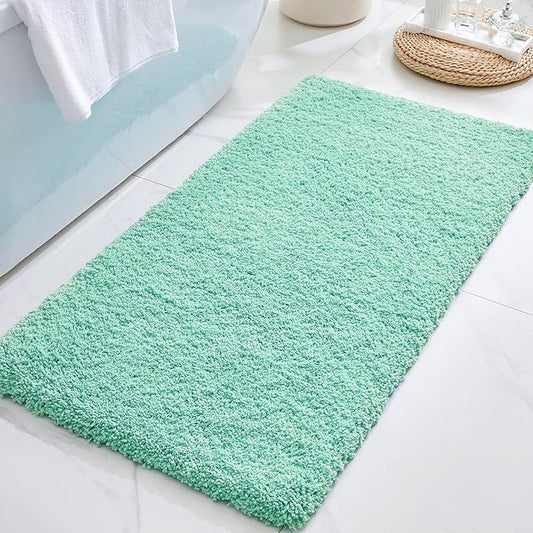 ILANGO Spa Blue Bathroom Rugs 60" × 24" Non Slip & Super Absorbent Thick Soft, Washable Bath Carpet Runner for Floor, Microfiber Plush Shaggy Bath Mats with Rubber for Bedroom Bathtub Shower Room