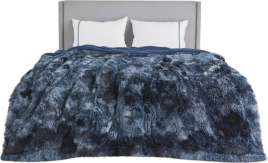 Bedsure Fluffy Tie Dye Navy Blue King Size Blanket for Bed, Thick Soft Sherpa Faux Fur Fleece Bedding Fuzzy Plush Winter Warm Heavy Oversize Large King Blanket, Cozy Blue Gifts for Men Women, 108x90