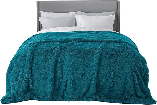 Bedsure Fluffy Turquoise Teal Blankets Queen Size for Bed, Thick Sherpa Faux Fur Fleece Fuzzy Plush Winter Warm Soft Full Queen Blankets, Bedroom Decor Teal Gifts Cozy Gifts for Women Men, 90x90