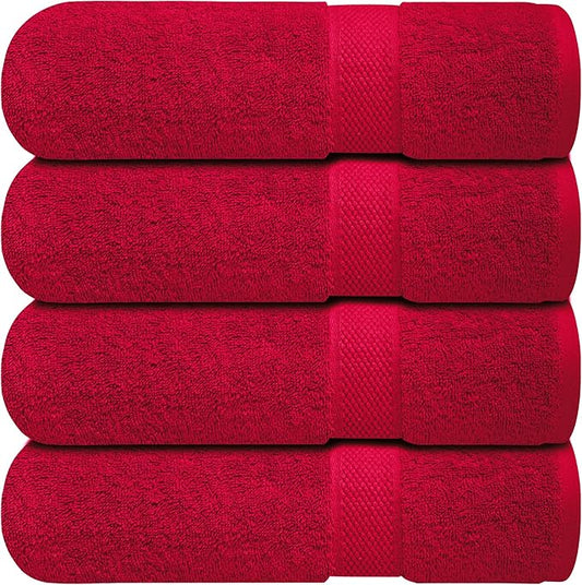 Infinitee Xclusives Luxury 100% Ring-Spun Cotton Bath Towels Set of 4 (27x54 inches) – Soft, Absorbent & Quick-Drying Towels for Bathroom, Gym, Spa & Hotel Use (Intimate Red)