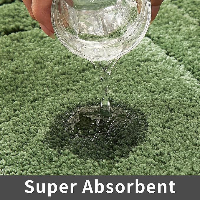 COSY HOMEER Extra Thick Bath Rugs Sets for Bathroom - Anti-Slip Bath Linen Sets Mats Soft 100% Strong Polyester Living Room Bedroom Water Absorbent(Green,20x32+24x48 -Inches)