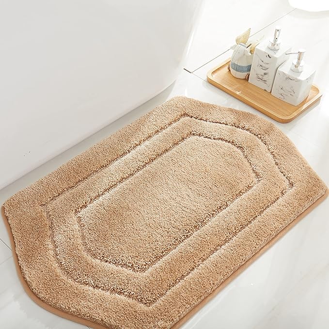 COSY HOMEER Extra Thick Bath Rugs for Bathroom - Anti-Slip Bath Linen Sets Mats Soft Plush 100% Strong Polyester Living Room Bedroom Water Absorbent(Beige,17x27 - Inches)