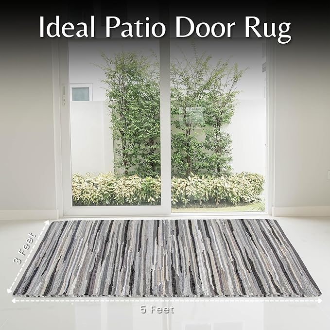 Rug Area Rugs Cotton Charcoal 3x5 Ft Multicolour Chindi for Livingroom Bedroom Washable RagRug Reversible Farmhouse Kitchen RunnerRug Carpet Area Runner Mat for Hallway, Entryway