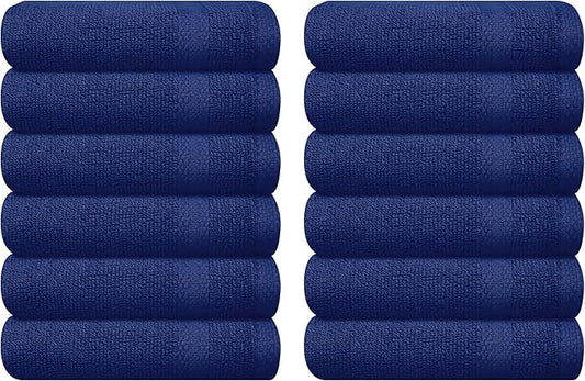 GLAMBURG Ultra Soft 12-Piece Washcloths Set 13x13-100% Ringspun Cotton - Durable & Highly Absorbent Face Towels - Ideal for use in Bathroom, Kitchen, Gym, Spa & General Cleaning - Navy Blue