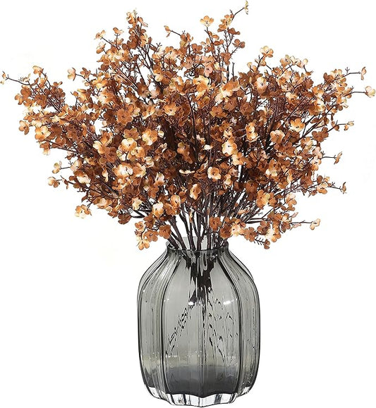 JAKY-Global Babys Breath Silk Artificial Flowers 6 Bundle Fake Plants Fall Stems Decorations for Home,Farmhouse Decor Bouquets DIY Garden (Dark Brown White 6pcs)