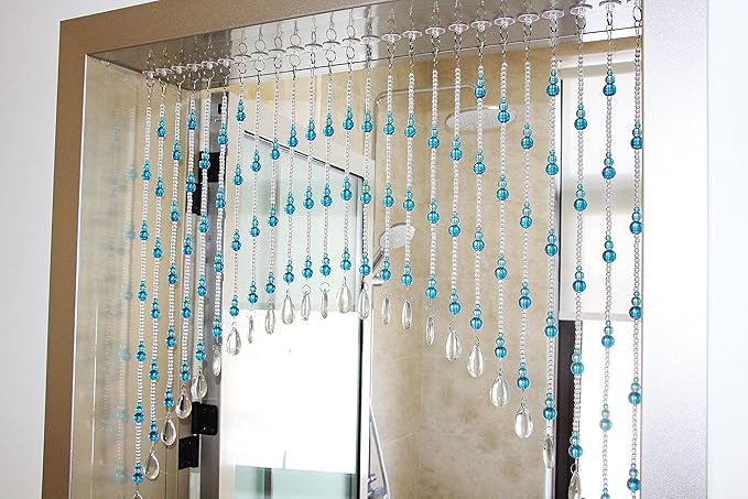 Hanging Glass Door Beads Beaded Curtains Valance Self-Adhesive for Doorways Crystals Stran Arched Windows, Clear Crystal Room Bead Partition Curtain Door Frame Beads for Doorways Closets 4