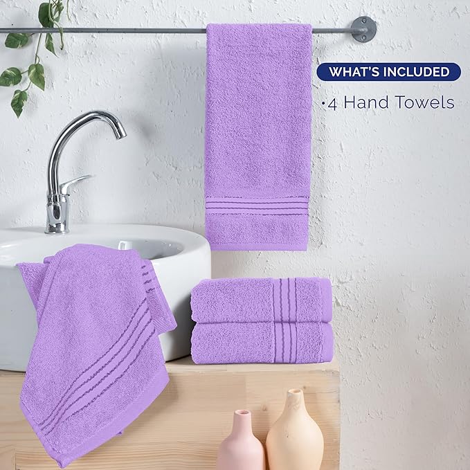 Elegant Comfort Premium Turkish Cotton 4 Pack Hand Towel Set - 16 x 28 inch, Luxurious Hotel Spa Quality 100% Turkish Cotton 4PC Hand Towel Set - Highly Absorbent - Soft Bathroom Towels, Lilac