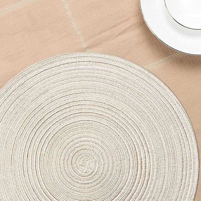 Noctiflorous 15 Inch Round Placemats Set of 6 Durable Braided Woven Heat Resistant Table Mats for Indoor Outdoor Non Slip Dining Table Place Mats(Beige, 6)