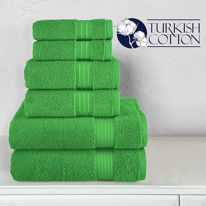 Elegant Comfort Premium Cotton 6-Piece Towel Set, Includes 2 Washcloths, 2 Hand Towels and 2 Bath Towels, 100% Turkish Cotton - Highly Absorbent and Super Soft Towels for Bathroom, Emerald Green