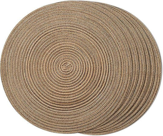 FunWheat Round Braided Placemats Set of 6 Place mats for Dining Tables Woven Heat Resistant Table Mats 15 inch for Fall(Brown)