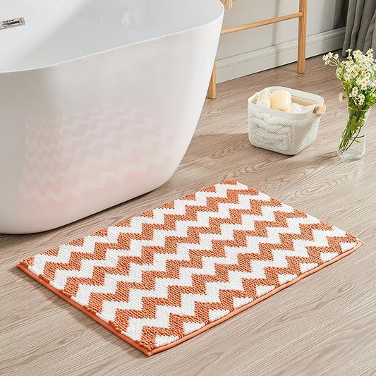 CozeCube Orange Chenille Bathroom Rugs 59" x 24", Soft Microfiber Chevron Bath Mats for Bathroom, Non Slip Shaggy Bath Rugs Machine-Washable, Plush Absorbent Shower Mat, Halloween Bath mat