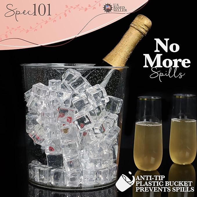 Ice Bucket for Champagne - 6 Pack Plastic Ice Buckets for Parties - 2.83L Silver Transparent Bridal Beverage Tub Cooler Catering Bar Accessories for Wine, Beer, Liquor, Spirits and Seltzers