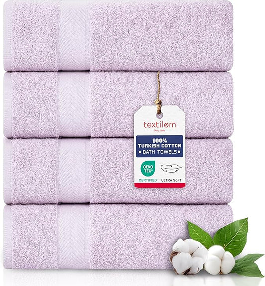 TEXTILOM Bath Towel Set – Hotel and Spa Quality & Soft & Absorbent & Quick Dry Bath Towels for Bathroom – 100% Turkish Cotton Bathroom Towels Set of 4 (27 x 54 inches)- Lilac