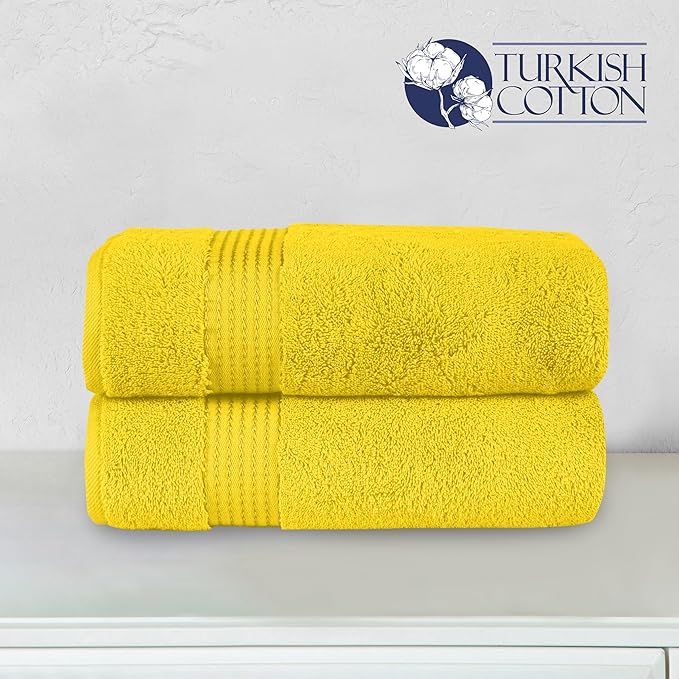 Elegant Comfort Premium Turkish Cotton 2 Pack Bath Towel Set - 27 x 54 inch, Luxurious Hotel Spa Quality 100% Turkish Cotton 2PC Bath Towel Set - Highly Absorbent - Soft Bathroom Towels, Yellow