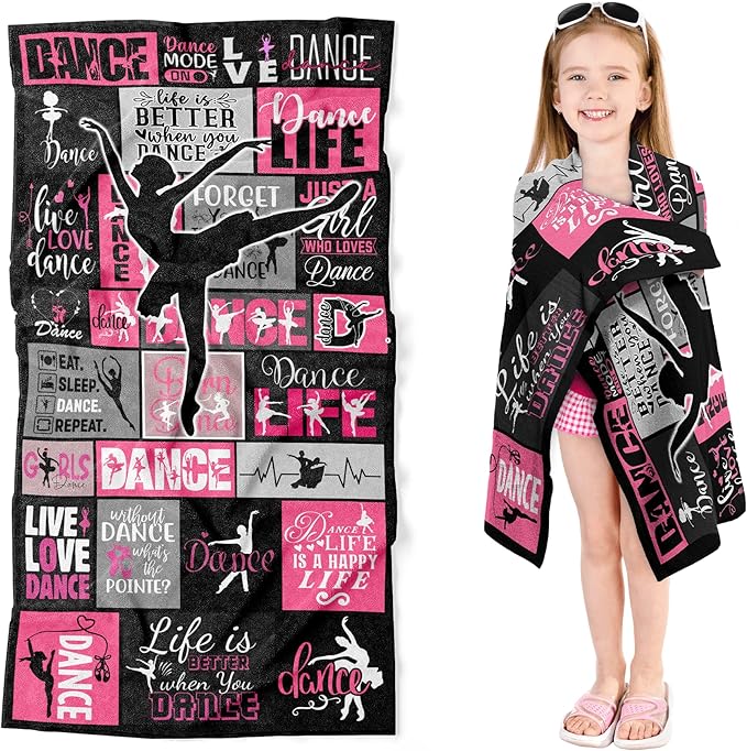 Dance Towel for Girls 30" x 60" Microfiber Dancing Beach Towel for Women Bath Pool Shower Camping Travel Towel