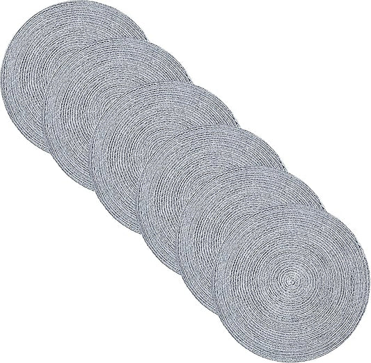 Round Placemats Set of 6-100% Cotton Two-Tone Placemat for Dining Table - Woven Braided Table Setting Place Mat - Washable Table Decor for Kitchen, Farmhouse, Rustic, Everyday Use, Navy