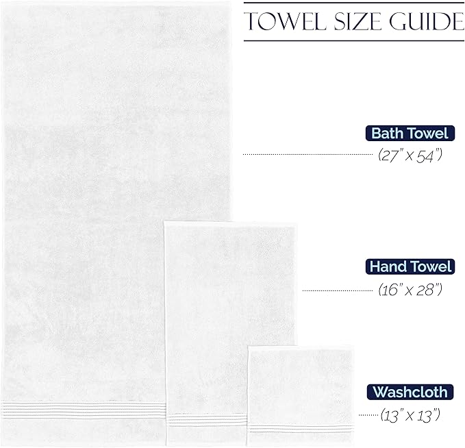 Elegant Comfort Premium Cotton 6-Piece Towel Set, Includes 2 Washcloths, 2 Hand Towels and 2 Bath Towels, 100% Turkish Cotton - Highly Absorbent and Super Soft Towels for Bathroom, White/Gray