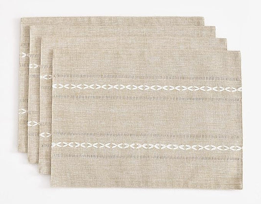 Wracra Cotton Linen Placemats, 12 x 18 Inch Set of 4 Fete Placemats Rustic Hemstitch Place Mats for Kitchen Table and Heat Resistant-Hemstitch Coffee