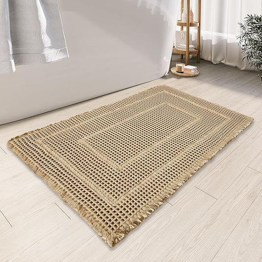 Bath Rugs Mat,Upgraded Waffle Bath mat,Super Absorbent Non Slip Bath Rugs,Machine Washable Rugs for Shower Room, Rubber Backed Bath Mats, Ultra Soft,Brown,18" x 30"
