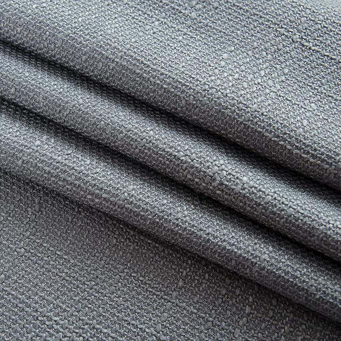 Valea Home Soft Burlap Short Curtains Rustic Natural Rod Pocket Curtain Panels for Small Window 45 inch Length Cafe Kitchen Curtains, 2 Panels, Grey