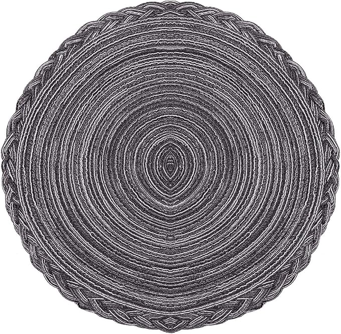 Round Cotton Placemats - Indoor and Outdoor Table Mats for Dining Tables, 15 inch (Gray and Black, Set of 4)