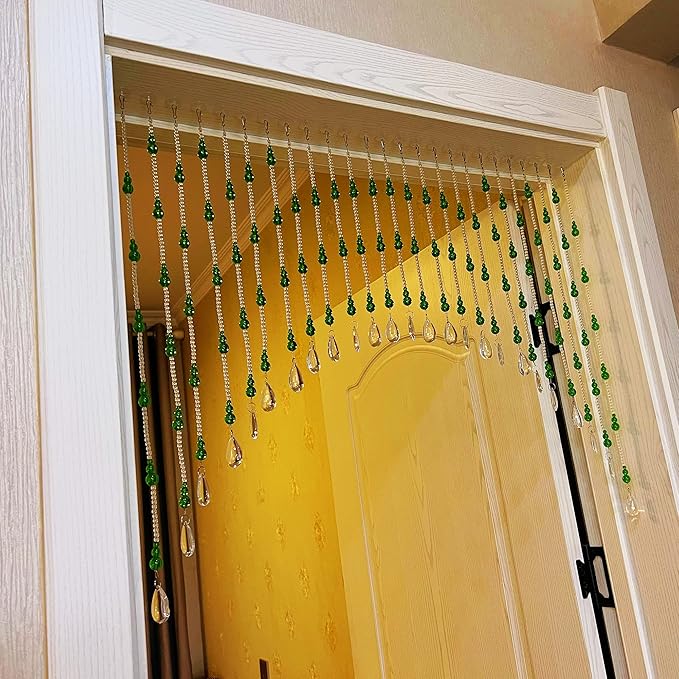 Hanging Glass Door Beads Beaded Curtains Valance Self-Adhesive for Doorways Crystals Stran Arched Windows, Clear Crystal Room Bead Partition Curtain Door Frame Beads for Doorways Closets 2