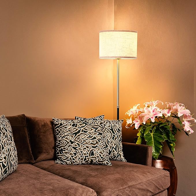 Brightech Emery LED Floor Lamp, Mid-Century Standing Lamp for Bedroom Reading, Modern Lamp for Living Rooms & Offices, Great Living Room Décor, Tall Lamp With Drum Shade & Brass Finish
