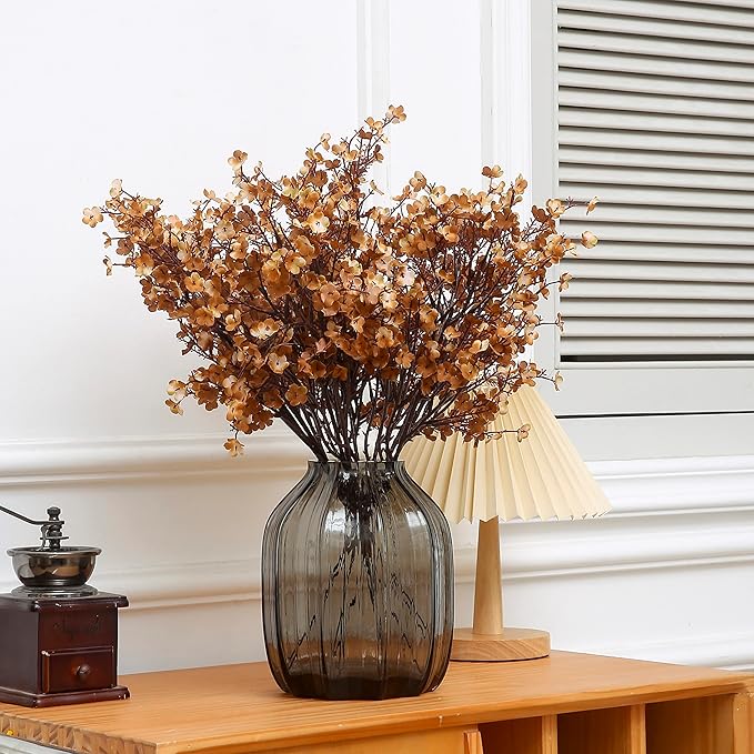 JAKY-Global Babys Breath Silk Artificial Flowers 6 Bundle Fake Plants Fall Stems Decorations for Home,Farmhouse Decor Bouquets DIY Garden (Dark Brown White 6pcs)