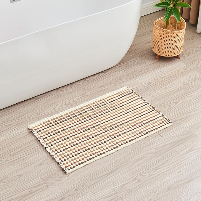 Douceur Boho Bath mat for Bathroom Floor Non Slip, Acrylic Blend Cute Bath Mats with Tassels, Quick Dry Bath mats Machine Washable, 20" x 32", Brown