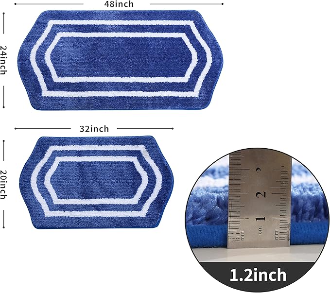 COSY HOMEER Extra Thick Bath Rugs Set - Anti-Slip Bath Linen Sets Mats Soft Plush 100% Strong Polyester Living Room Bathroom Water Absorbent(Blue,24x48+20×32 - Inches)