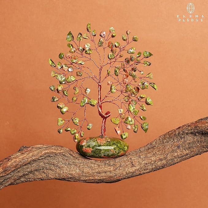 Crystal Tree of Life Home and Office Feng Shui Decor, Unakite Healing Crystal Handmade Bonsai Tree for Positive Energy, Good Luck, Money, Christmas Decor, Birthday Gifts for Women, Mom