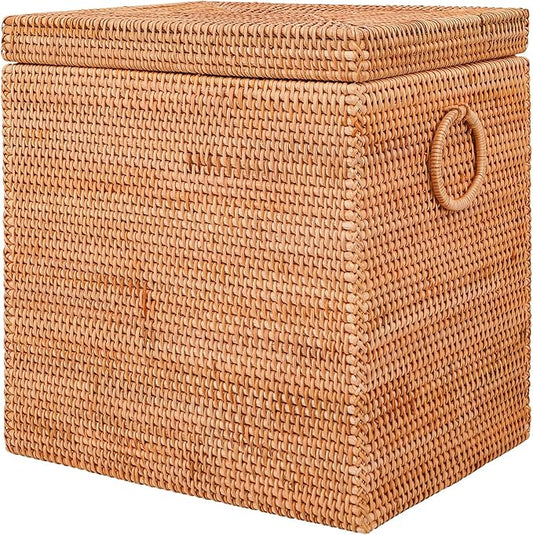 Rattan Laundry Hamper With Removable Liner Bag, Rattan Laundry Basket With Handles(16.5" L×13"W×18"H）